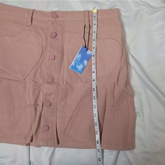 NEW Cider pink heart pocket front button denim mini skirt M - Picture 9 of 9